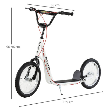 Teen Kids Stunt Scooter Children Kick Scooter Adjustable Handlebar 2 Brakes Ride On 16 Inch Rubber Tyres White