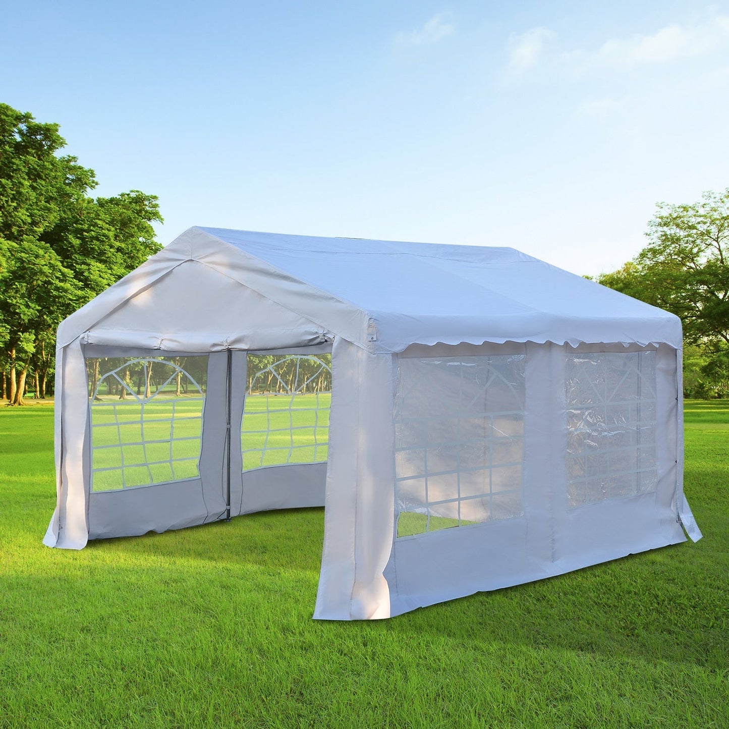 Outsunny 4 X 4 M Garden Gazebo Portable Carport Shelter With Removable Sidewalls & Doors Party Tent Shelter Car Canopy