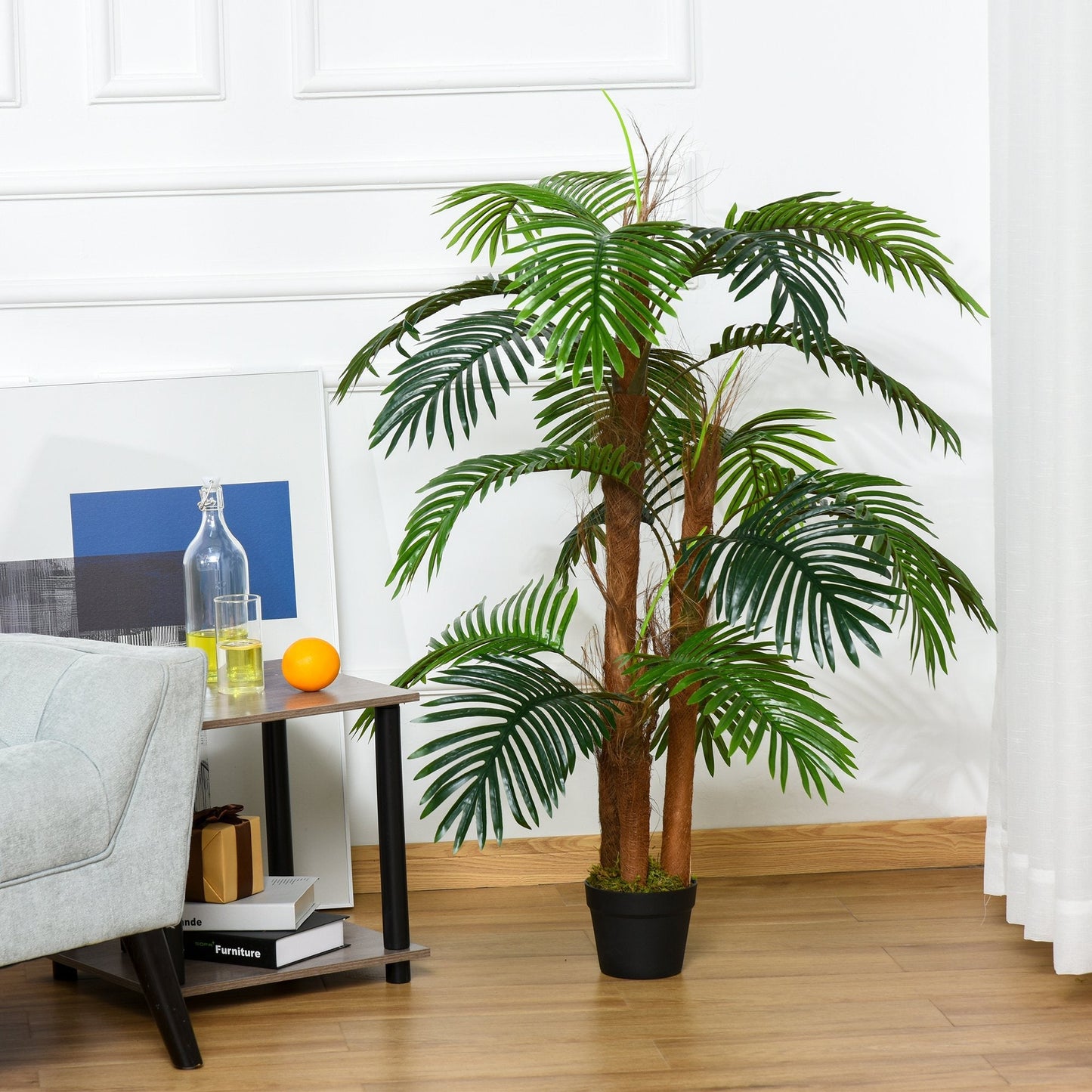 120cm/4FT Artificial Palm Tree Decorative Plant w/ 19 Leaves Nursery Pot Fake Plastic Indoor Outdoor Greenery Home Office Décor