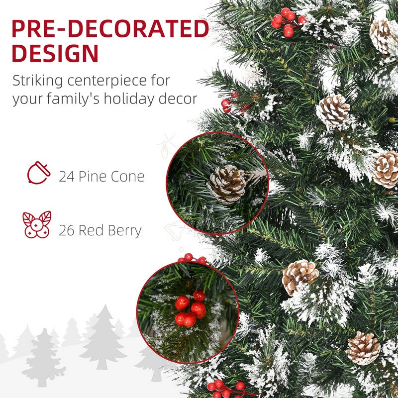 5 Foot Snow Dipped Artificial Christmas Tree Slim Pencil Xmas Tree with 402 Realistic Branches