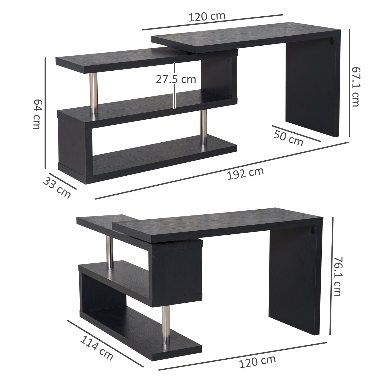 Homcom 360 Rotating L-Shaped Corner Computer Desk Home Office Writing Table Swivel Workstation With Storage Shelf