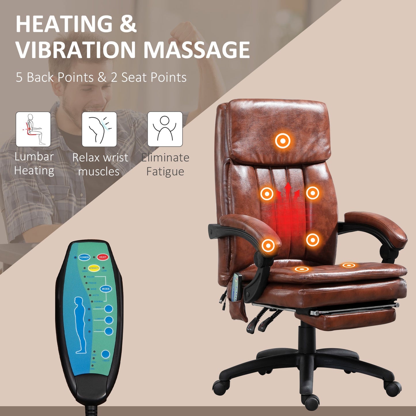 Vinsetto PU Leather Office Chair with 7 Point Vibrating Massage