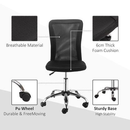 Vinsetto Home Office Mesh Task Chair Ergonomic Armless Mid Back Height Adjustable with Swivel Wheels