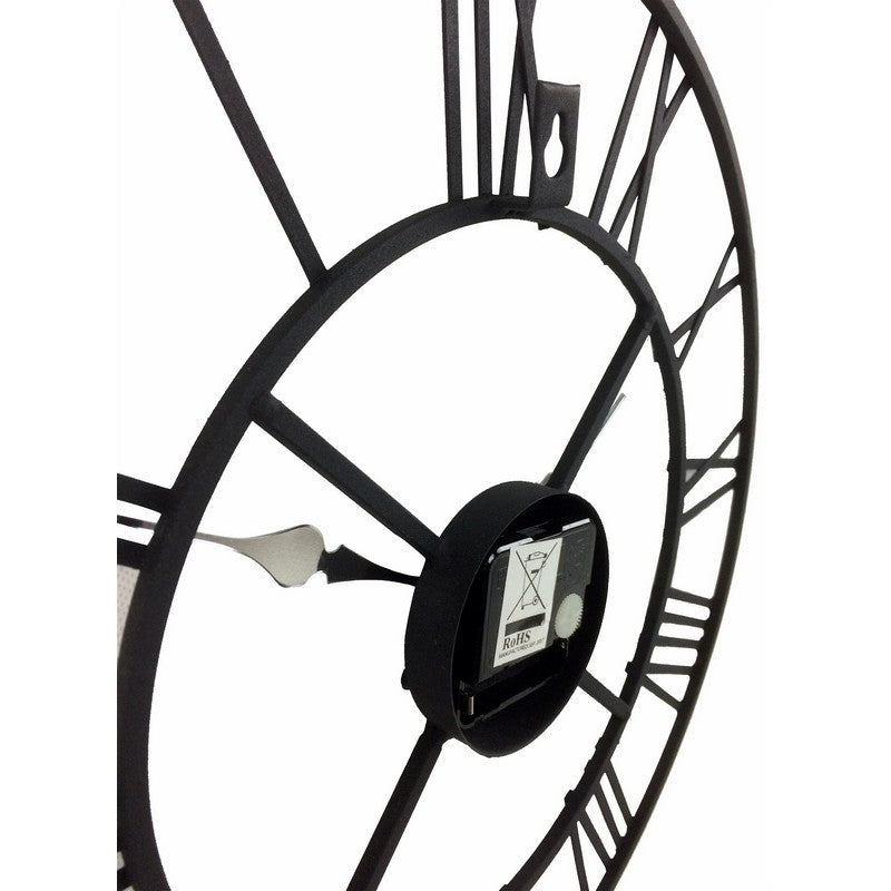 Scarthingwell Roman Numeral Clock Metal Black Wall Mounted Battery Powered - 40cm