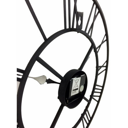 Scarthingwell Roman Numeral Clock Metal Black Wall Mounted Battery Powered - 40cm