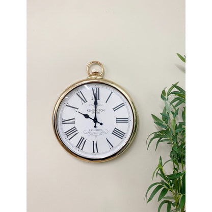 Scarthingwell Pocket Watch Clock Metal Gold Wall Mounted Battery Powered - 36cm