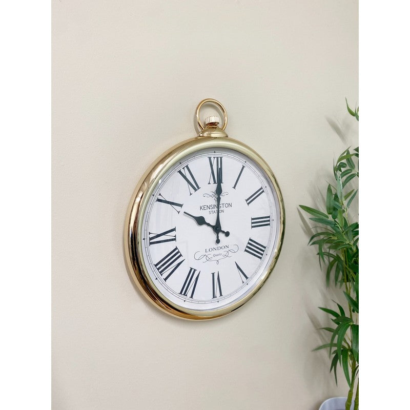 Scarthingwell Pocket Watch Clock Metal Gold Wall Mounted Battery Powered - 36cm