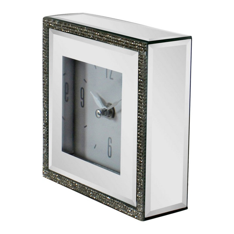 Scarthingwell Mirrored Clock White with Jewelled Pattern Battery Powered - 14cm