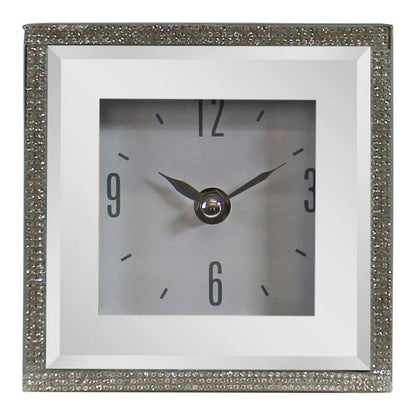 Scarthingwell Mirrored Clock White with Jewelled Pattern Battery Powered - 14cm