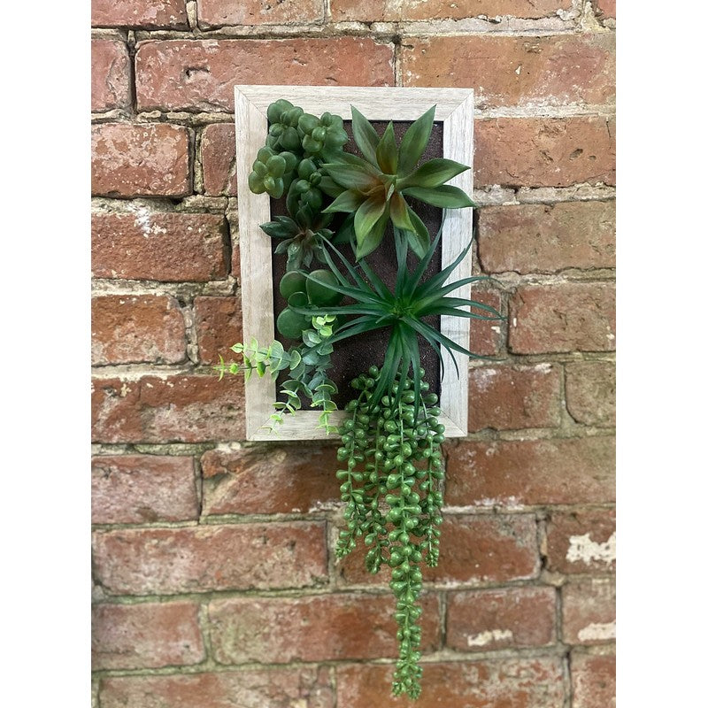 Frame Faux Succulent Wood Wall Mounted - 30cm