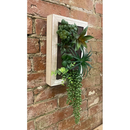 Frame Faux Succulent Wood Wall Mounted - 30cm