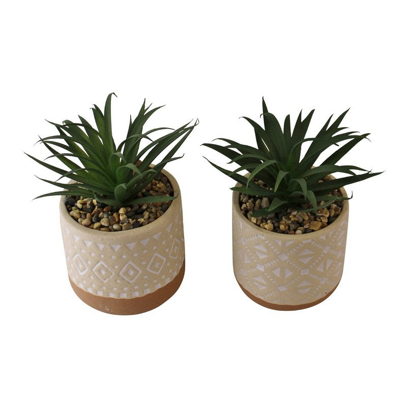 2x Faux Succulent Ceramic Light Brown - 11cm