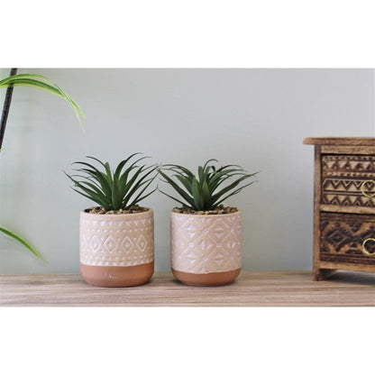 2x Faux Succulent Ceramic Light Brown - 11cm