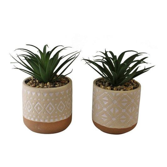 2x Faux Succulent Ceramic Light Brown - 11cm