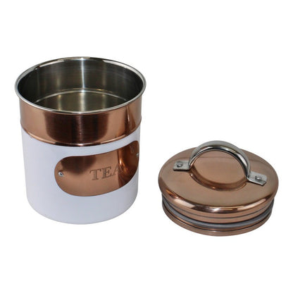 Geko 3 x Metal Tins Twist Lid 1.1 Litres - White & Copper