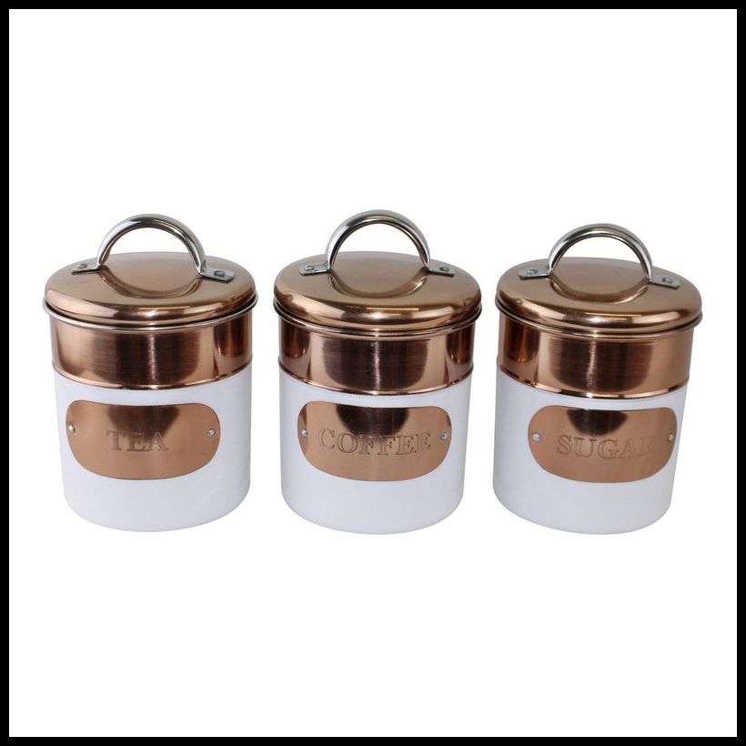 Geko 3 x Metal Tins Twist Lid 1.1 Litres - White & Copper