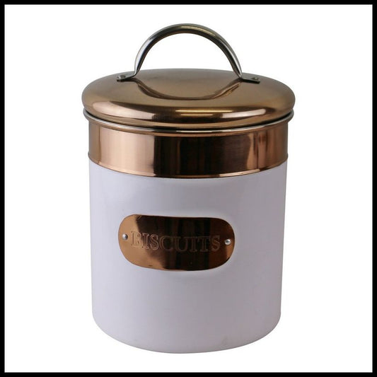 Geko Metal Tin Twist Lid 3.3 Litres - White & Copper