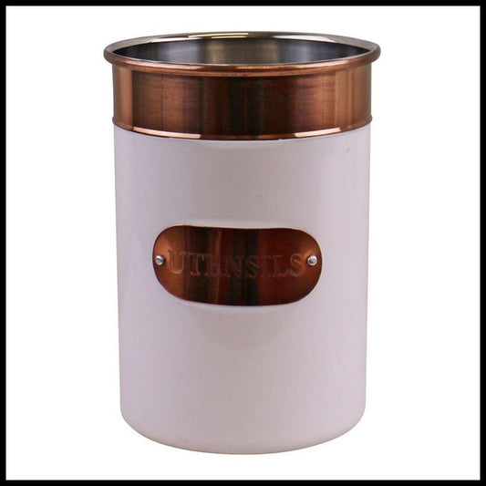 Geko Metal Utensil Holder 2.2 Litres - White & Copper