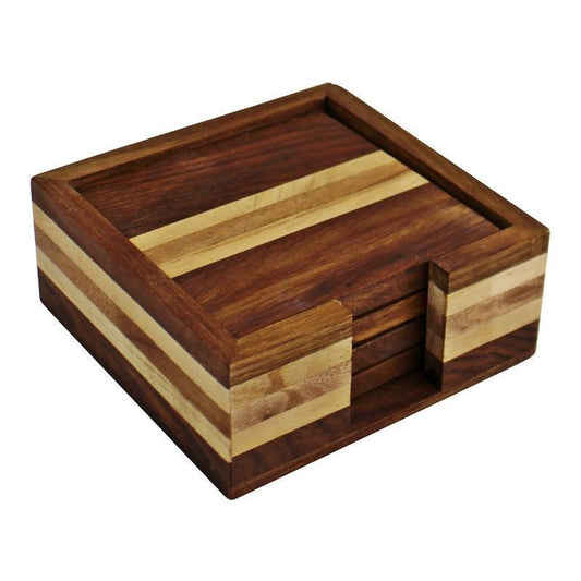 Scarthingwell 4x Coaster Wood with Striped Pattern - 10cm