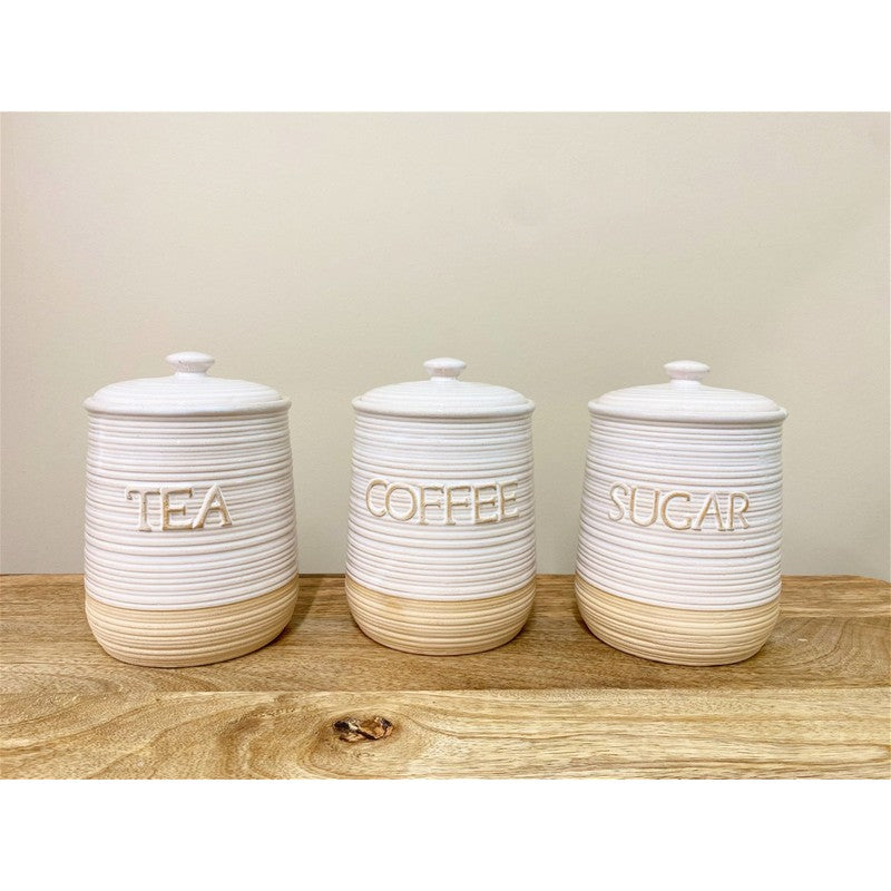 Geko 3 x Ceramic Jars 18.5cm - White