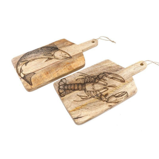 Scarthingwell 2x Chopping Board Wood with Lobster & Salmon Pattern - 50cm