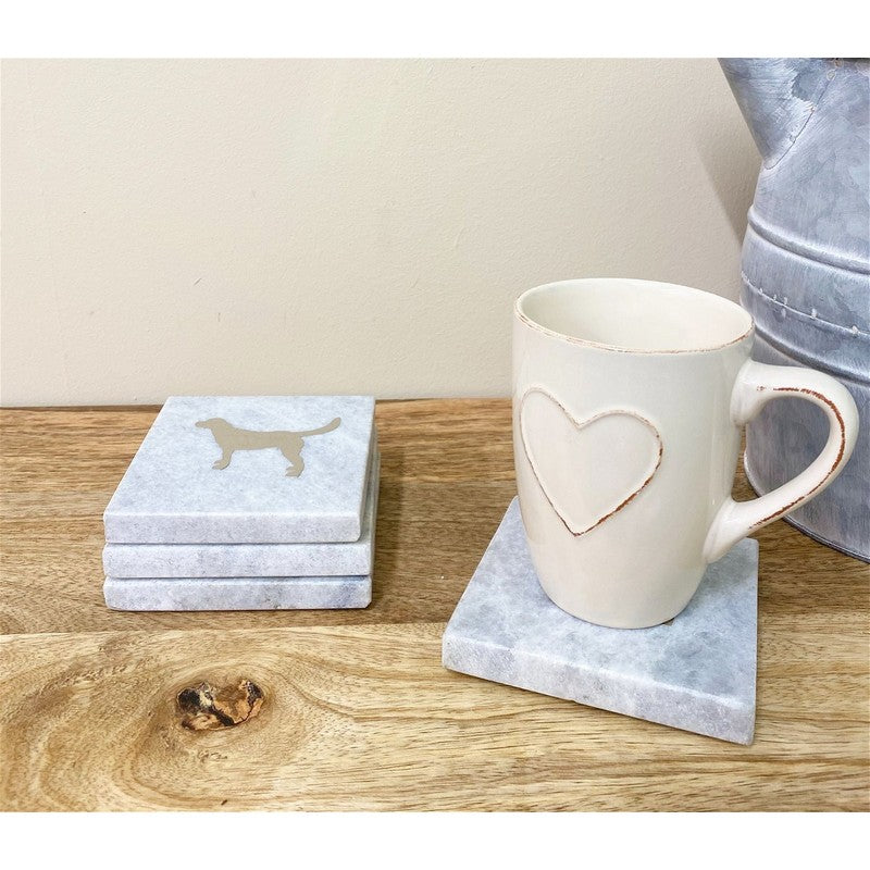 Scarthingwell 4x Coaster Marble Gold & White with Dog Pattern - 10cm