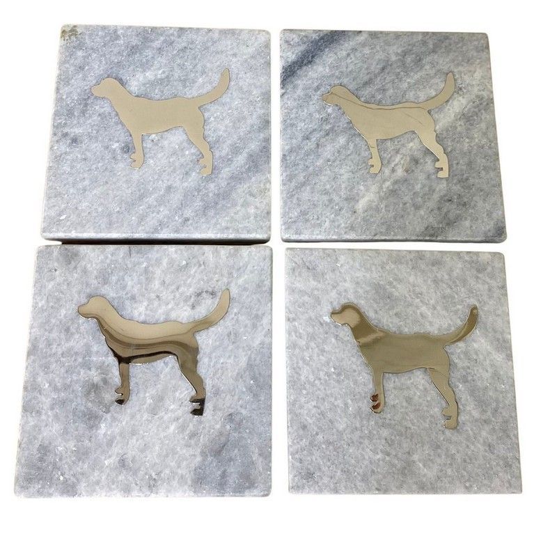 Scarthingwell 4x Coaster Marble Gold & White with Dog Pattern - 10cm