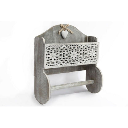 Geko Grey Wooden Kitchen Towel Holder With Cutout Pattern Shelf