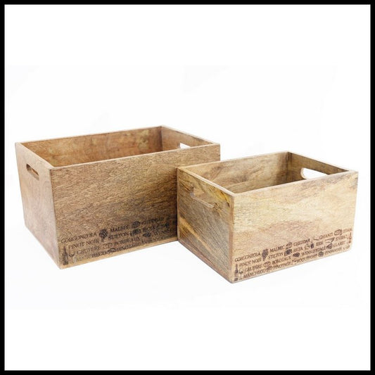 Geko 2 x Wine & Cheese Wood Crates - Natural