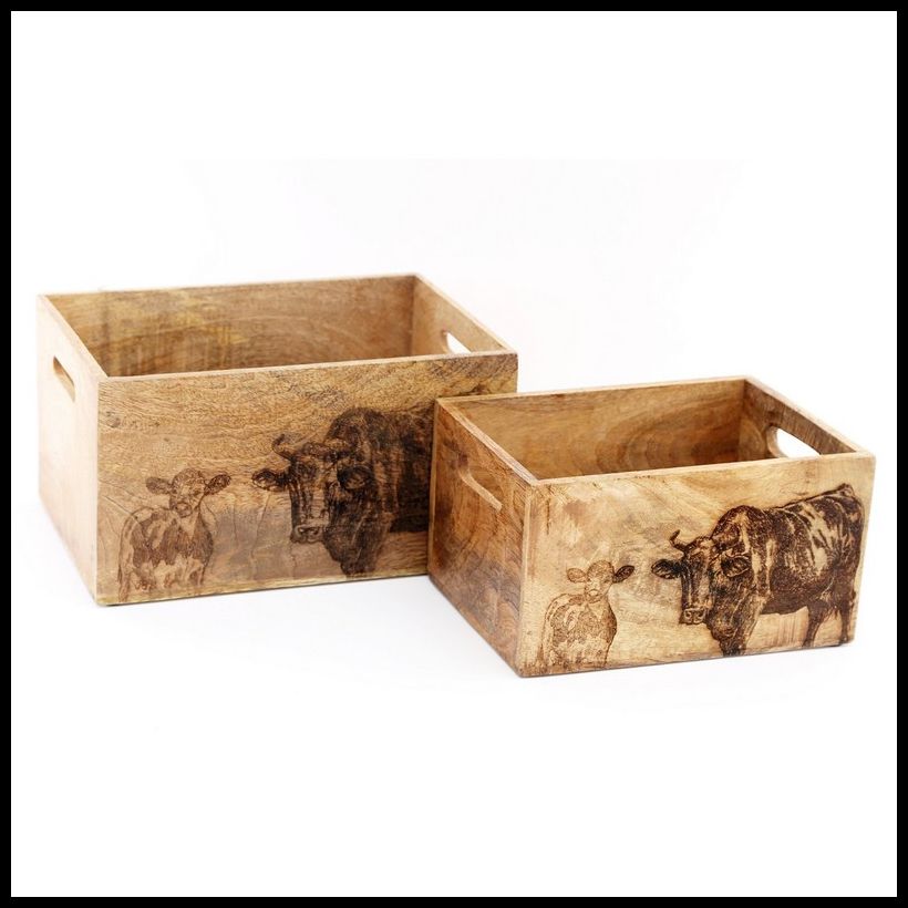 Geko 2 x Cow Wood Crates - Natural