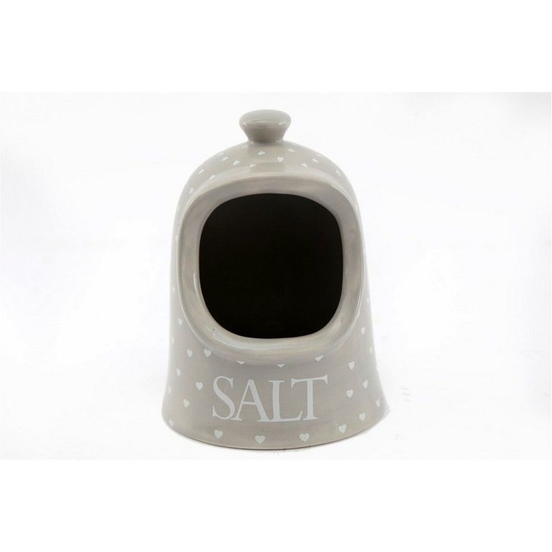 Scarthingwell Salt Pig Ceramic Grey with Heart Pattern - 14cm