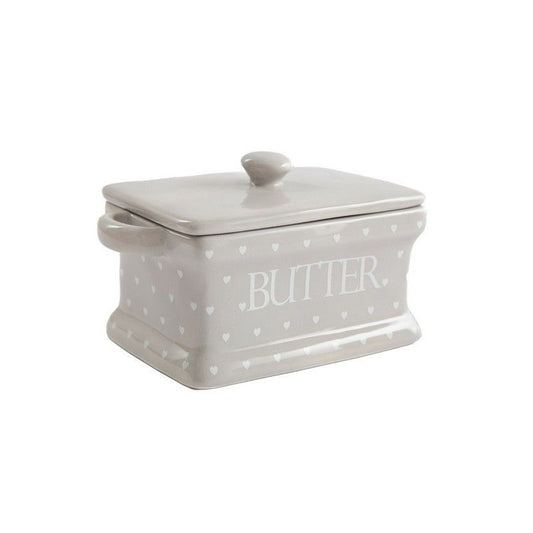 Scarthingwell Butter Dish Ceramic Grey with Heart Pattern - 18.5cm