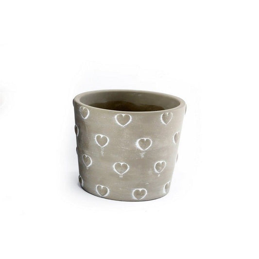 Scarthingwell Planter Stoneware Grey with Heart Pattern - 14.5cm