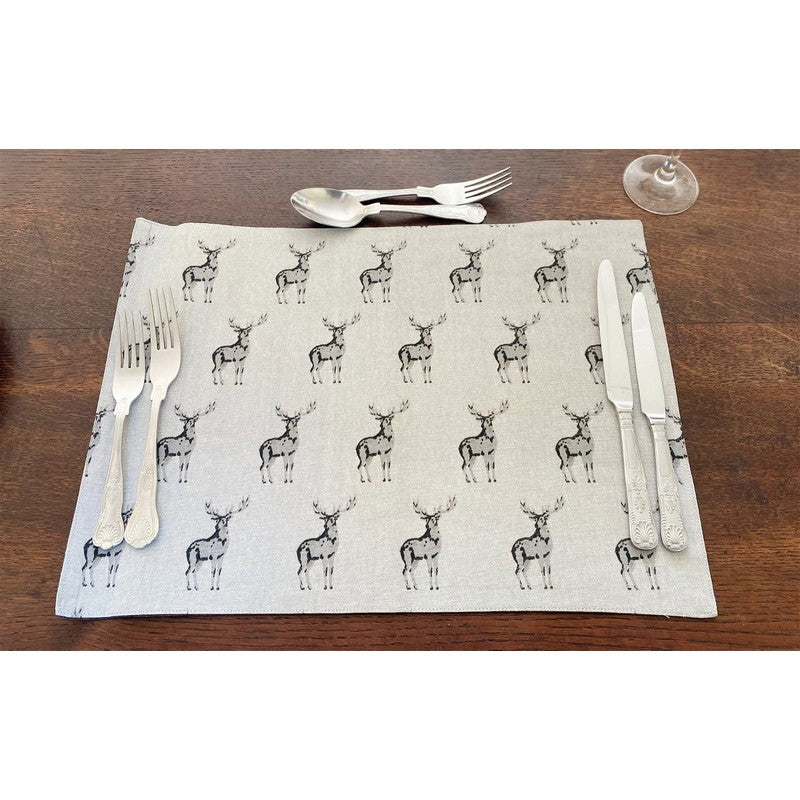 Scarthingwell 2x Placemat Fabric Grey with Stag Pattern - 46cm