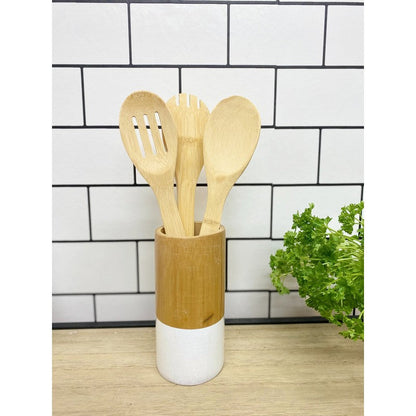 Six Piece Wooden Utensils with Round Holder