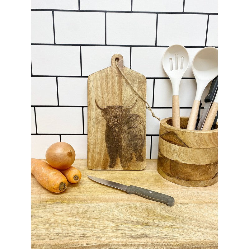 Chopping Board Wood with Cow Pattern - 30cm