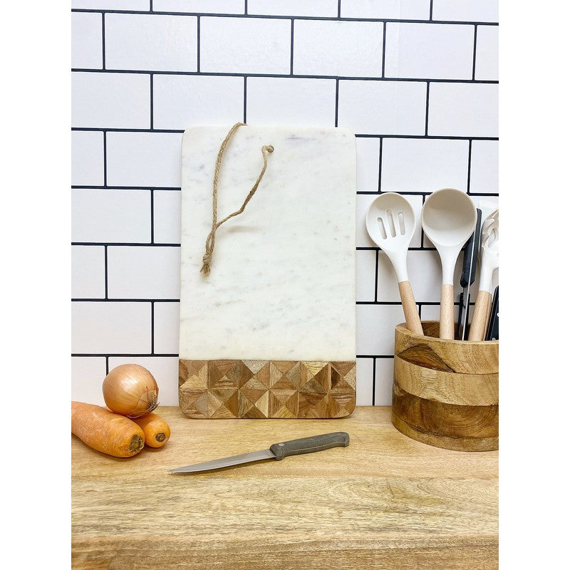 Scarthingwell Chopping Board Marble & Wood White with Geometric Pattern - 40cm