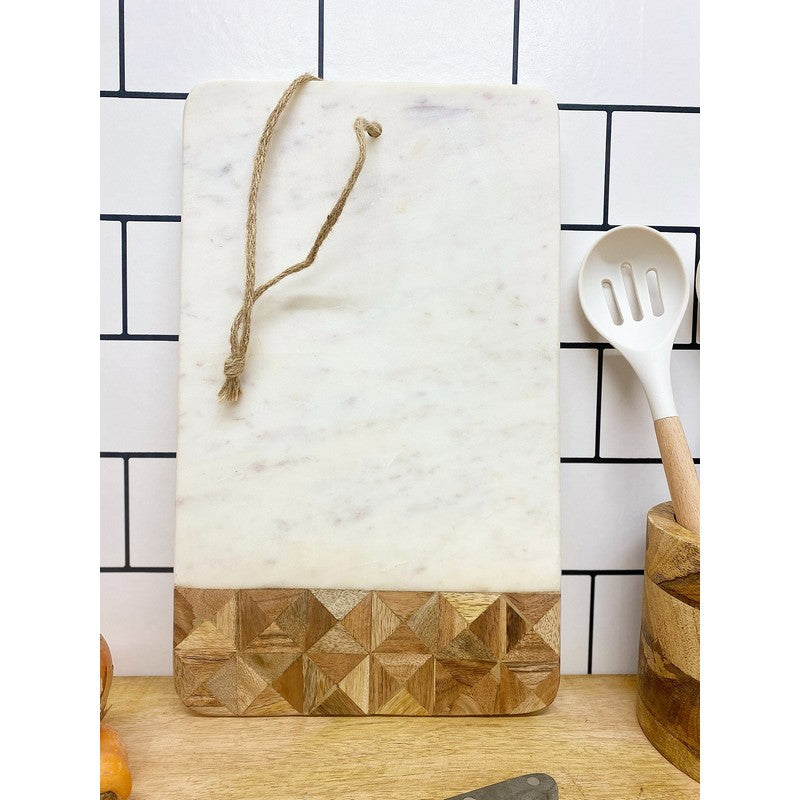 Scarthingwell Chopping Board Marble & Wood White with Geometric Pattern - 40cm