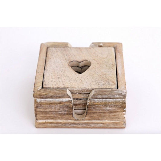 Scarthingwell 6x Coaster Wood with Heart Pattern - 11cm