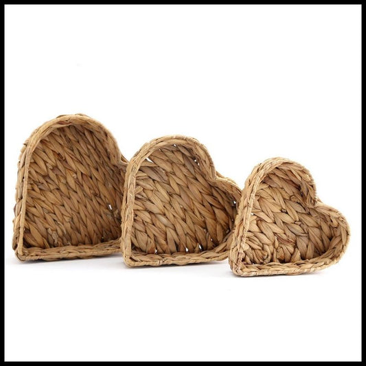 Geko 3 x Wicker Heart Baskets - Natural