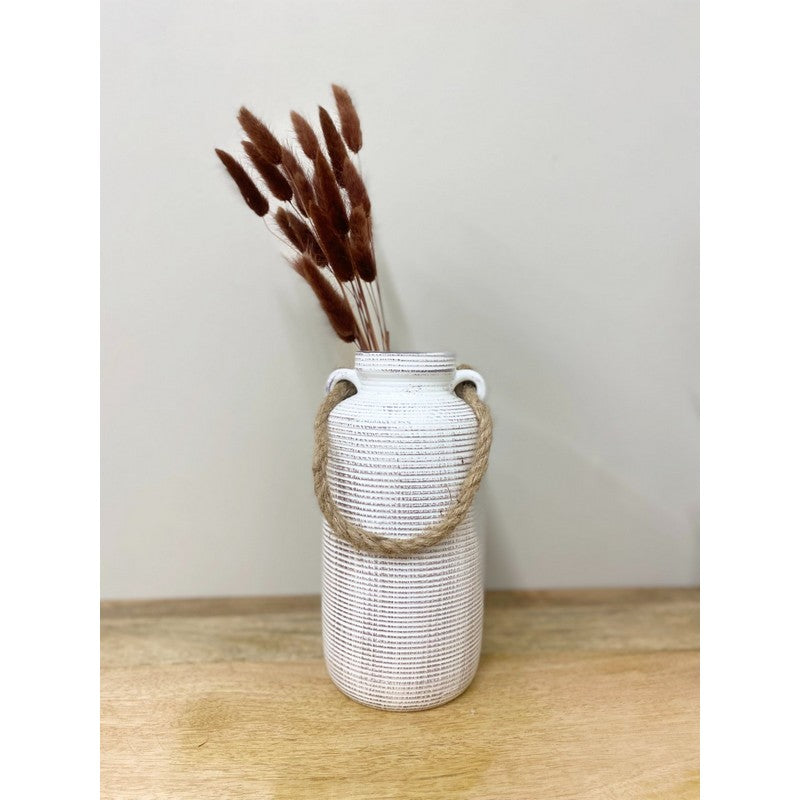 Scarthingwell Vase Stoneware White with Ribbed Pattern - 27cm