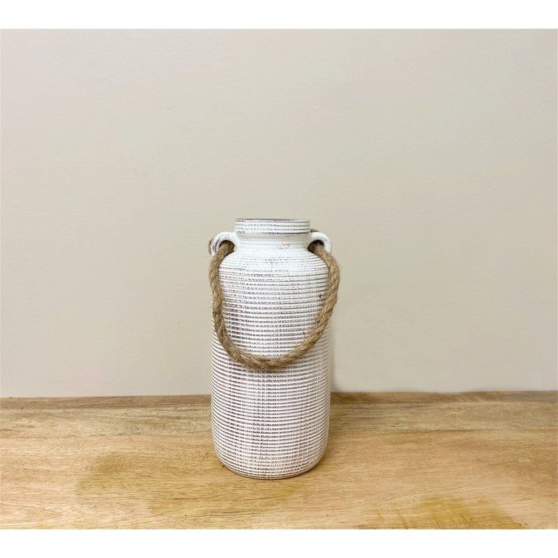 Scarthingwell Vase Stoneware White with Ribbed Pattern - 27cm