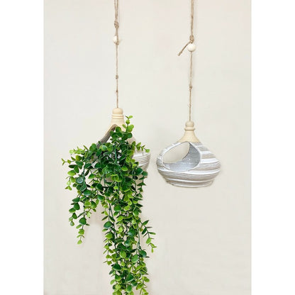 Scarthingwell 2x Planter Sandstone Grey with Striped Pattern Hanging - 16.5cm