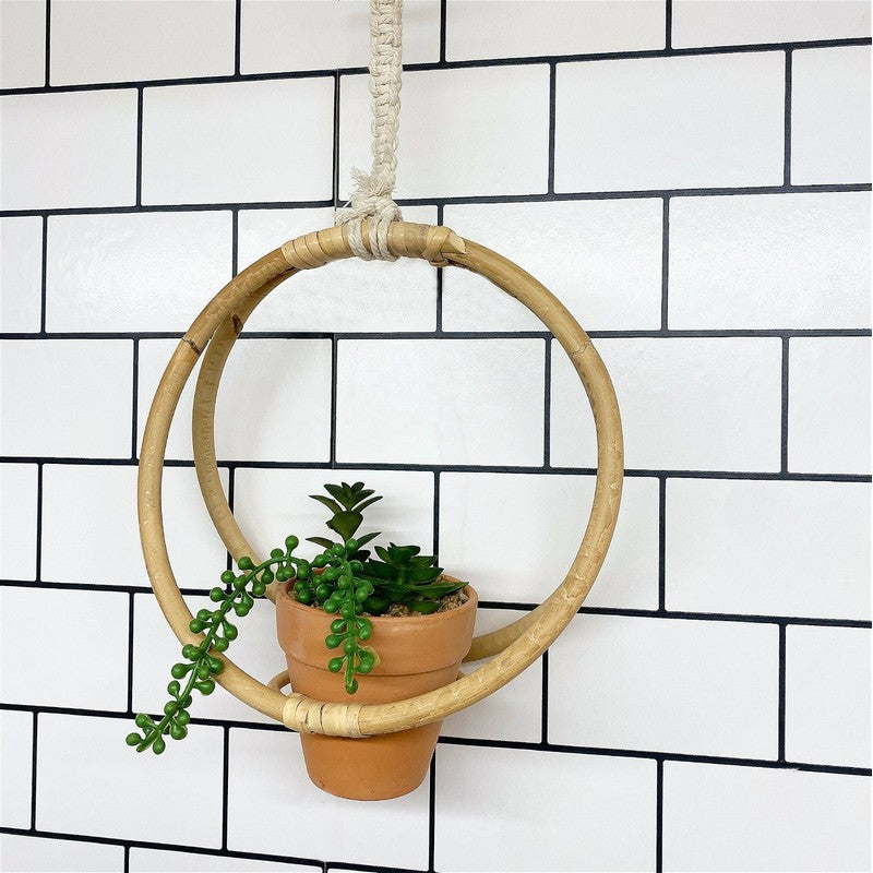 Scarthingwell Faux Succulent Bamboo & Terracotta Hanging - 30cm