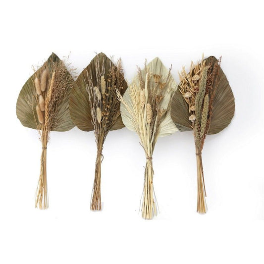 Geko Set of Four Bouquets of Dried Grasses with Long Palm Spear