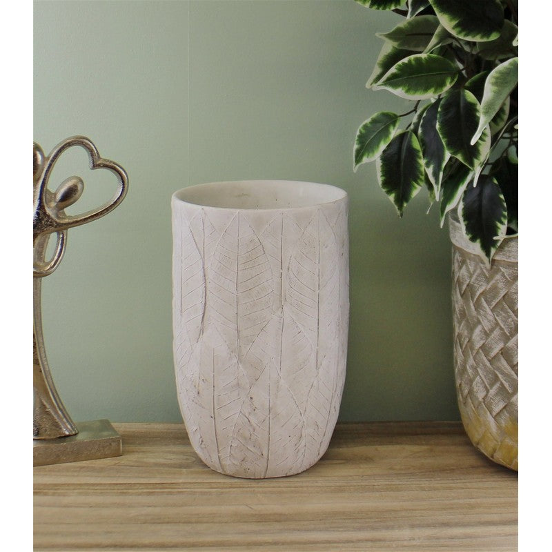 Scarthingwell Vase Cement with Embossed Leaf Pattern - 21.5cm