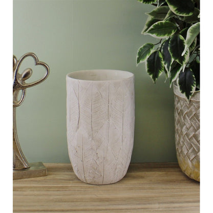 Scarthingwell Vase Cement with Embossed Leaf Pattern - 21.5cm