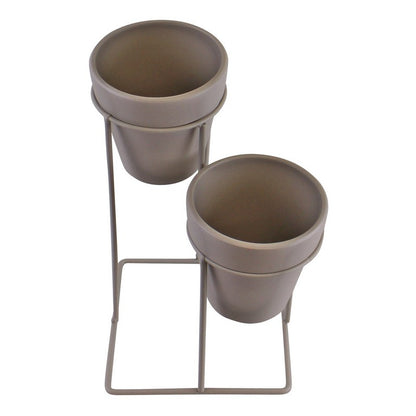 Scarthingwell 2x Planter Metal & Terracotta Grey - 25cm