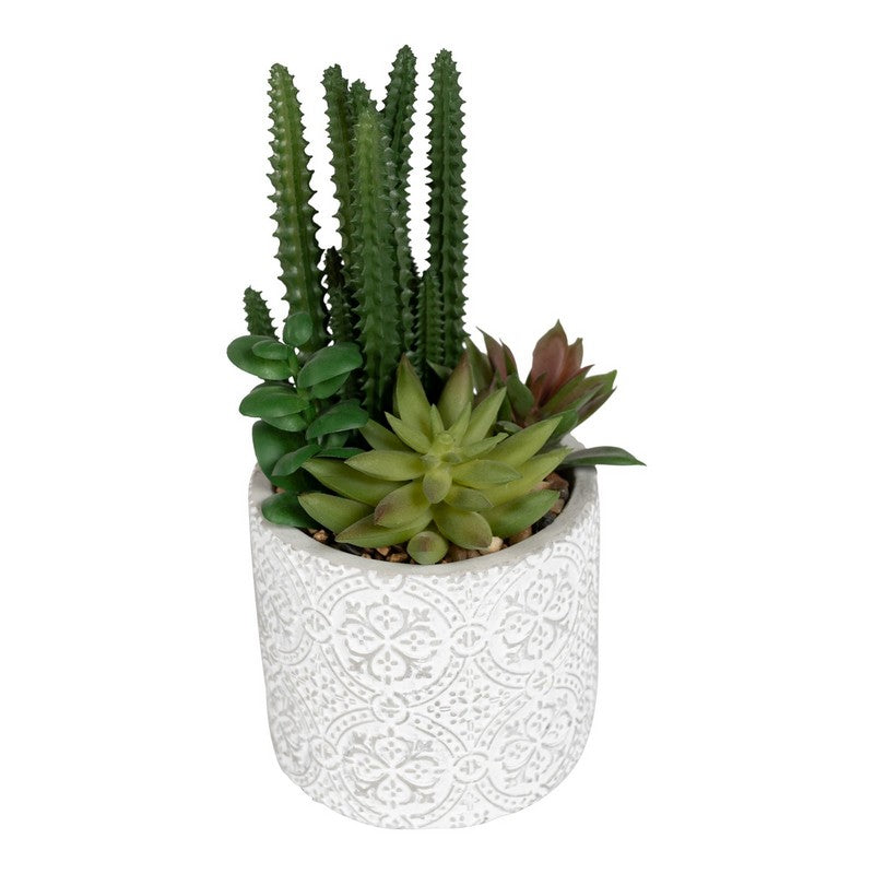 Scarthingwell Faux Succulent Ceramic White with Aztec Pattern - 20cm