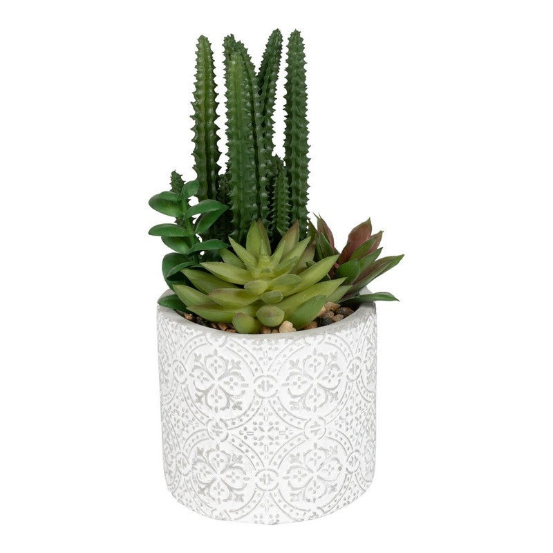 Scarthingwell Faux Succulent Ceramic White with Aztec Pattern - 20cm